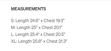 Size chart